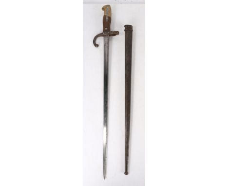 French 1874 Gras bayonet made at the St Etienne Arsenal, steel triangular blade, maker mark and dated 1877 to spine, serial n