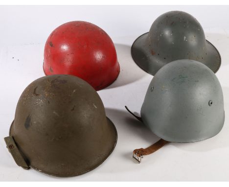 Collection of steel helmets, Zuckerman civil defence helmet, M1 type helmet, British dispatch riders helmet, Italian M33 type