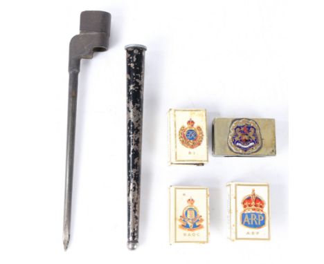 British No.4 Mk II Spike Bayonet, together with four Second World War period matchbox holders to, the Royal Engineers, Royal 