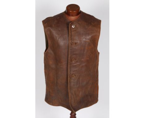 Second World War British Army Leather Jerkin, 4 button front, blanket lining, label worn