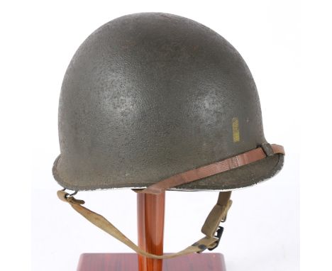 Second World War U.S. M1 Steel Helmet, swivel bale, front seam stainless steel rim, heat stamp number '812A' to front interio