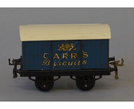 O Gauge. Hornby. No.1 Private Owner Van "Carrs Biscuits" type 2 chassis. Overall F/G, repainted roof.