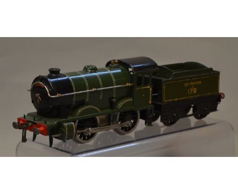 O Gauge. Hornby. No.1 special 0-4-0 clockwork tank engine, Southern A179. repainting/relining to locomotive, tender in origin