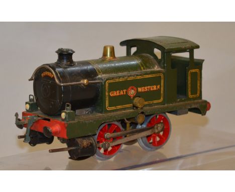 O Gauge. Hornby No.1 0-4-0 tank engine. Electric. Great Western. F original condition with some touching in.