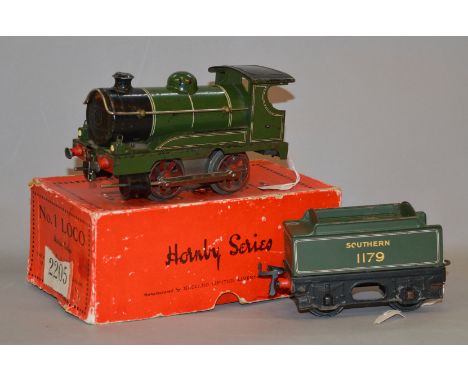 O Gauge. Hornby. No.1 special clockwork 0-4-0 tender engine. Southern 1179. In F unrestored condition.