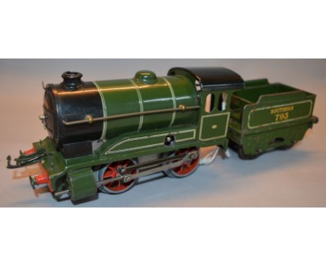 O Gauge Hornby. No.1 clockwork 0-4-0 tender engine. Southern 793. restored loco, tender unrestored.