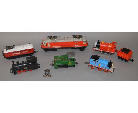 O Gauge. 6 x assorted locomotives. Including Lionel "James" loco, "Thomas" the tank engine, JEP pantograph locomotive, card b