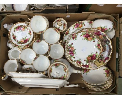 Royal Albert Old Country Roses part tea service, including teapot, milk, sugar, sandwich and cake plates, etc (one box) 