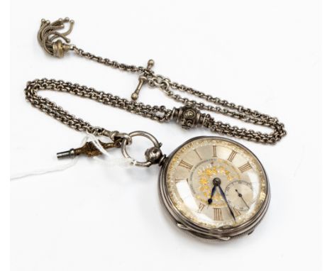 Silver fusee lever pocket watch, hallmarked London 1873, signed Henry Lyons, Birmingham No. 43968, engine turned and engraved