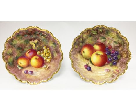 A pair of Royal Worcester cabinet plates, both signed H. Ayrton, both having fluted gilded edges 