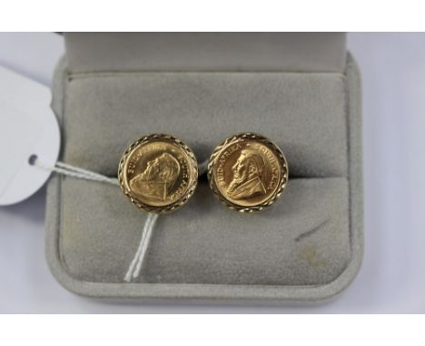 Pair of South African gold cufflinks 9ct gold mounts set with miniature Kruggerand, with a total gross weight of approx 15.9g