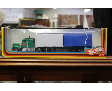 'Hot Wheels', - Super by Mattel, blue and white container lorry, original unopened packaging 