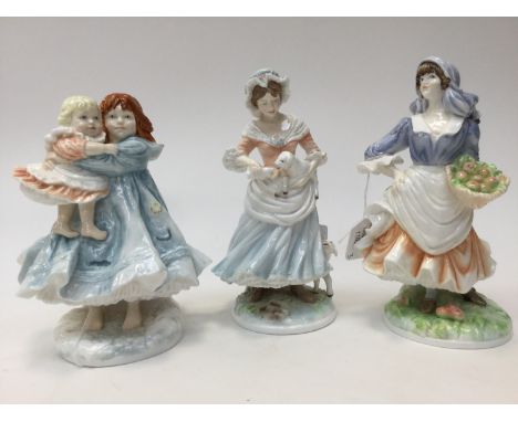 Three Royal Worcester figurines: The Shepherdess, Love, Rosie Picking Apples (3) 