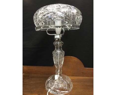 Cut glass, mushroom top table lamp, with chrome fittings  