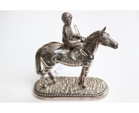 Silver racing trophy of a horse and jockey, Sheffield 1997, Camelot Silverware Ltd 