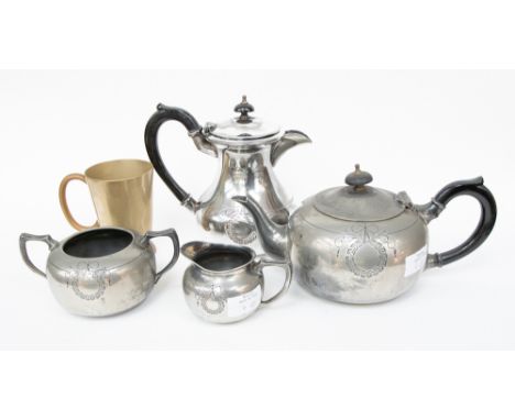 EPBM tea service with hot water jug and a plated (worn) tankard, Victorian 