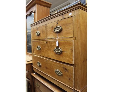 A Victorian pine chest of drawers, together with a firescreen (2)