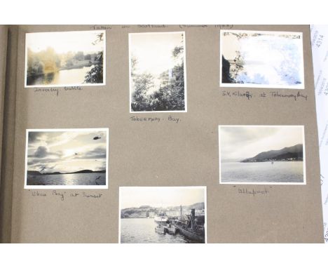 An album of 1930s photographs, predominantly travel throughout UK and Europe, some published tourist cards, together with an 