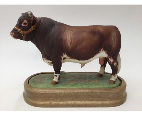 A Royal Worcester limited edition Dairy Shorthorn Bull, modelled by and signed by Doris Lindner, with plinth, box, FRAMED CER