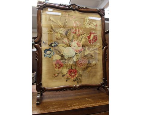 Victorian Berlin woodwork panel depicting flowers in rosewood case made as a firescreen 
