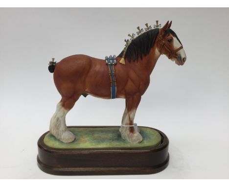 A Royal Worcester limited edition 19/500 Clydesdale Stallion, designed by and signed by Doris Lindner with plinth, FRAMED CER