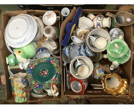 Two boxes of miscellaneous ceramics including boxed Wade Whimsies, tea wares and vases etc (2)