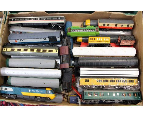 One box of assorted 00 gauge locomotives and coaches to include Hornby, Bachmann, Mainline and others