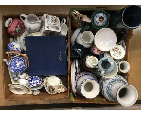 Two Masons Regency pattern jugs, together with ceramic vases, jugs, trinkets etc (2 boxes) 