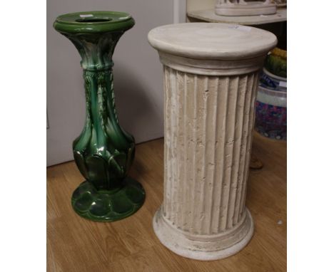 A large plaster pillar (af) together with a ceramic jardiniere stand (2) 