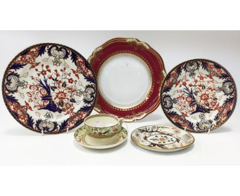 An 1840s circa, Adderley cup and saucer, two Royal Crown Derby 1899/98 (Imari style palette), a 20th century Spode plate and 