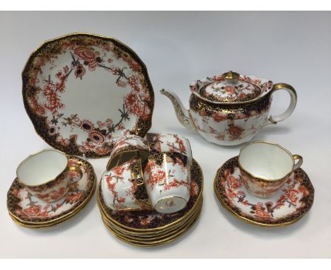 A Royal Crown Derby part tea set pattern number 2649, including teapot (a.f), 6 cups, 6 saucers, 6 cake plates, & cake server