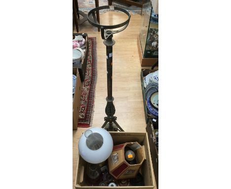 An oil lamp stand, an oil lamp and miniature oil lamps, etc (one stand and one box) 