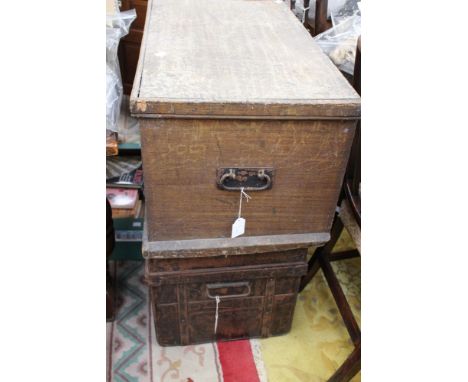 A Victorian wooden travelling trunk together with a metal travelling trunk (2) 