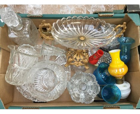 A quantity of glass to include a comport on gilt metal stand, a decanter, Art glass etc (1 box)