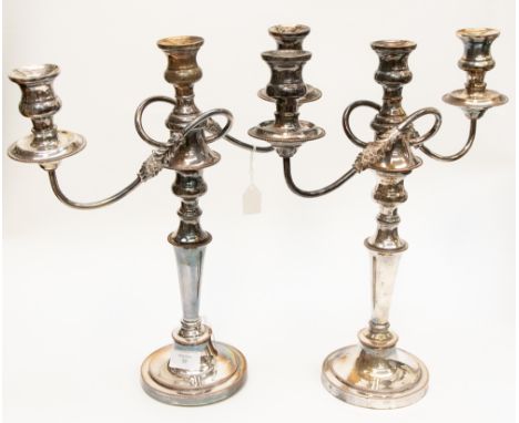 A pair of Sheffield silver on copper candelabra, with detachable uppers (to make shorter) mid Victorian filled 