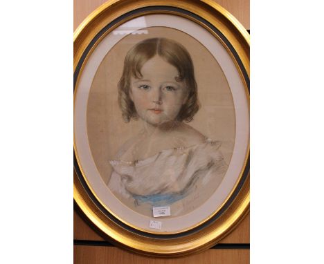 C. A. Duval (1808-1872), a portrait of a girl, signed, pencil and pastel, framed