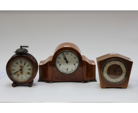 Art Deco style mantle clock, round oversized oak mantle clock, together with Enfield full quarter Westminster clock (3)