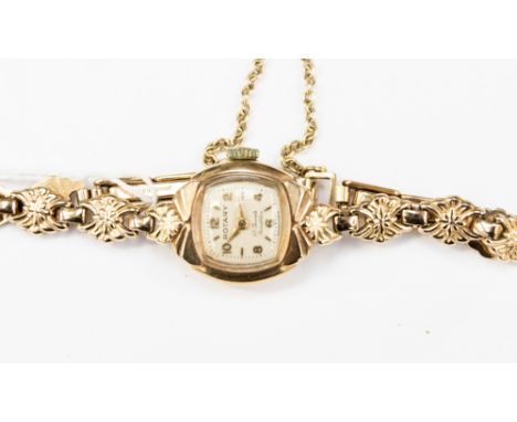 9ct gold watch ladies version Rotary, circa 1940's, with a fancy link bracelet, total gross weight approx 14.7gms