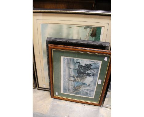 A framed print 'The Mary Rose off Southsea Castle' signed bottom right; together with a framed fashion print and 'Through the