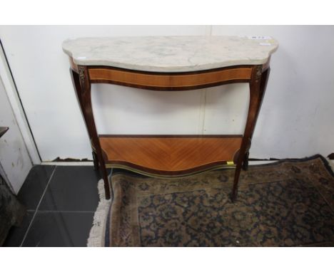 A Louis XV style marble topped console table, of two-tier form