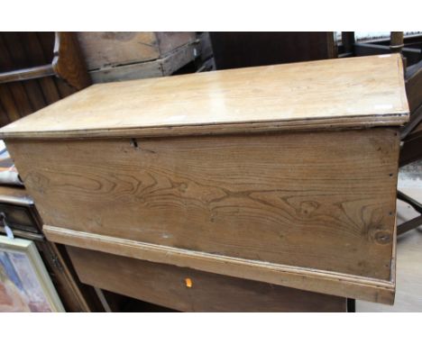 A 19th Century light elm travelling chest, with carrying handles