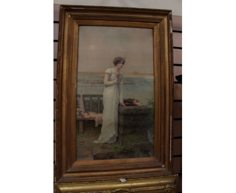 Marcus Stone, early 20th Century 'Forlorn Lady', in the pre-raphaelite style, colour lithograph, gilt framed, approx 74.5cms 