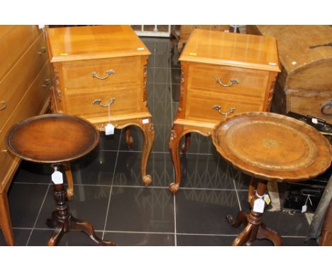A pair of two drawer chests, together with two tripod tables (4)