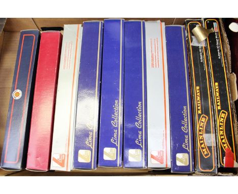 One box 00 gauge locomotives and coaches including Minline 37047, Jubilee Class, 37057 Royal Scot 46100, and eight 00 gauge c