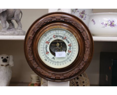 A barometer set into a circular wood mount (1)