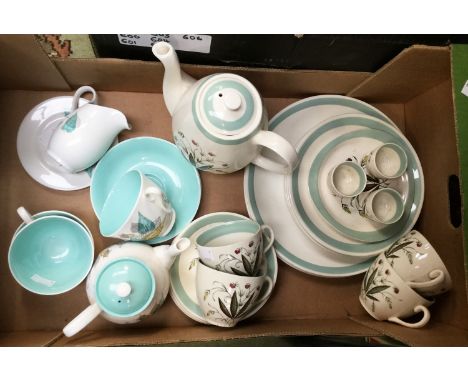 A 1960s Roslyn Nu-Era china tea for two service 'Natures Lace' pattern; together with an Alfred Meakin 'Hedgerow' tea service