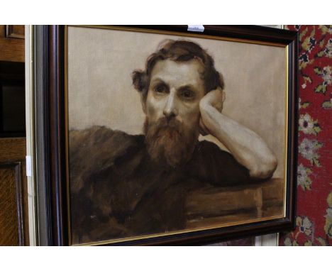 An oil on board by Amy Nora Foote (British Exhibition 1914-30) portrait of a man, SLR, monochrome tones, 44 by 54 cm approx 