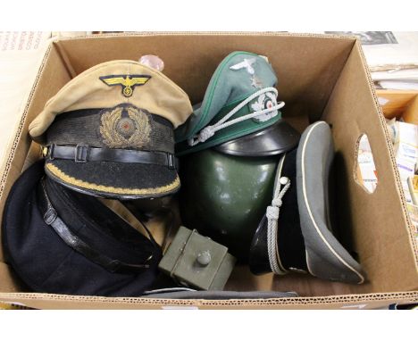 Reproduction Third Reich Officers caps: Waffen SS Officers peaked cap: Navy officers summer cap and Mountain Troops Officers 