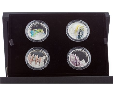 THE 2017 ROYAL MINT UK 'PORTRAIT OF BRITAIN' COIN COLLECTION, comprising four silver proof coins of Edinburgh Castle, Downing