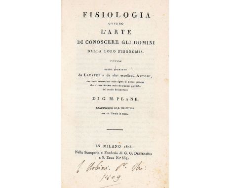 NO RESERVE Plane Jean-Marie. Fisiologia ovvero L'arte di conoscere gli uomini dalla loro fisonomia. Opera estratta da Lavater